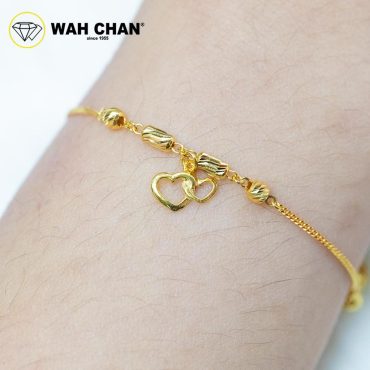 WAH CHAN 916 Gold Bracelet - Gelang Mesin Duo Love Gantung OSB1292