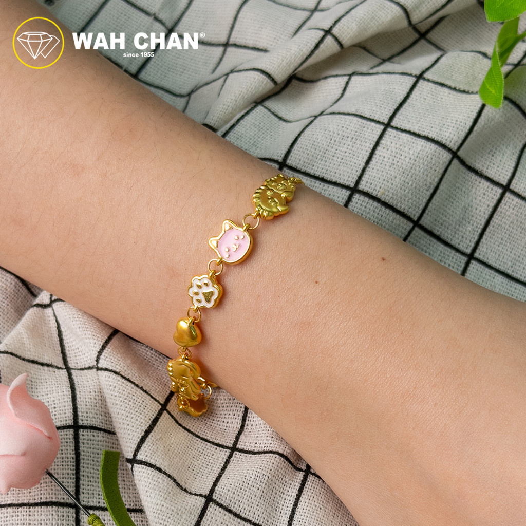 WAH CHAN 999 Gold Bracelet - Pinky Meow OGB002 - Image 3