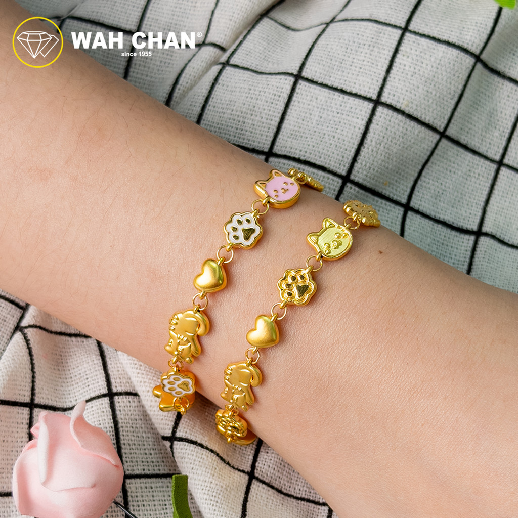 WAH CHAN 999 Gold Bracelet - Pinky Meow OGB002 - Image 4