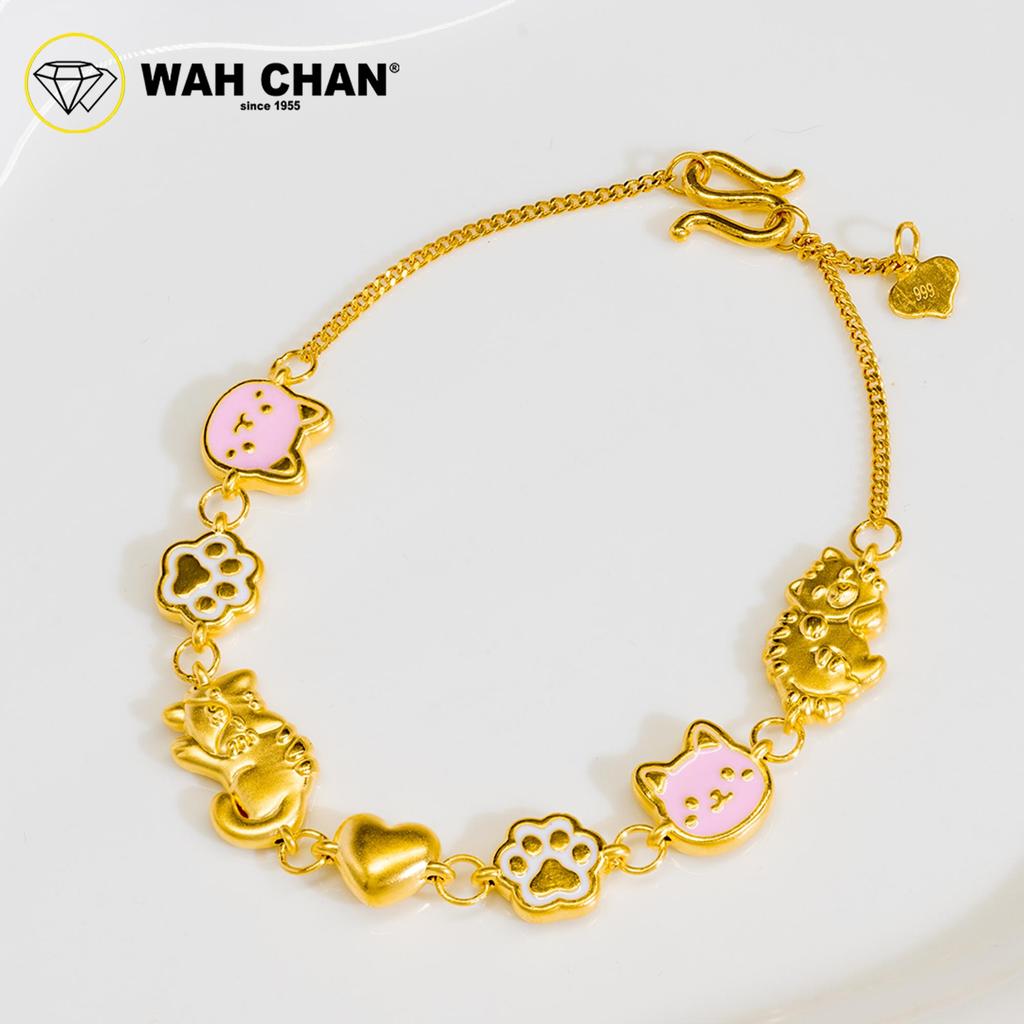 WAH CHAN 999 Gold Bracelet - Pinky Meow OGB002 - Image 5