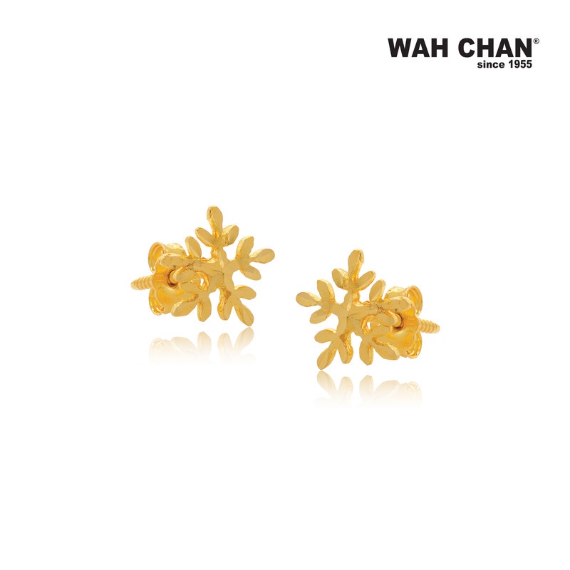 WAH CHAN 916 Gold Screw Back Earrings - Snowflakes (OSE1024) - Image 2