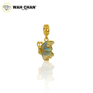 WAH CHAN 916 Gold Pendant - Soft Green Half Wing Butterfly OSP1401