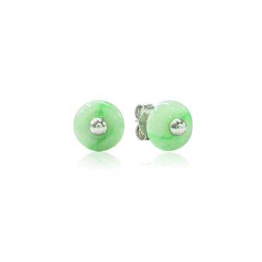 9K White Gold Green Jade Earrings  (EJ00472-A01)