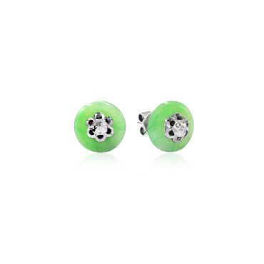 9K White Gold Green Jade Earrings  (EJ00474-A01)
