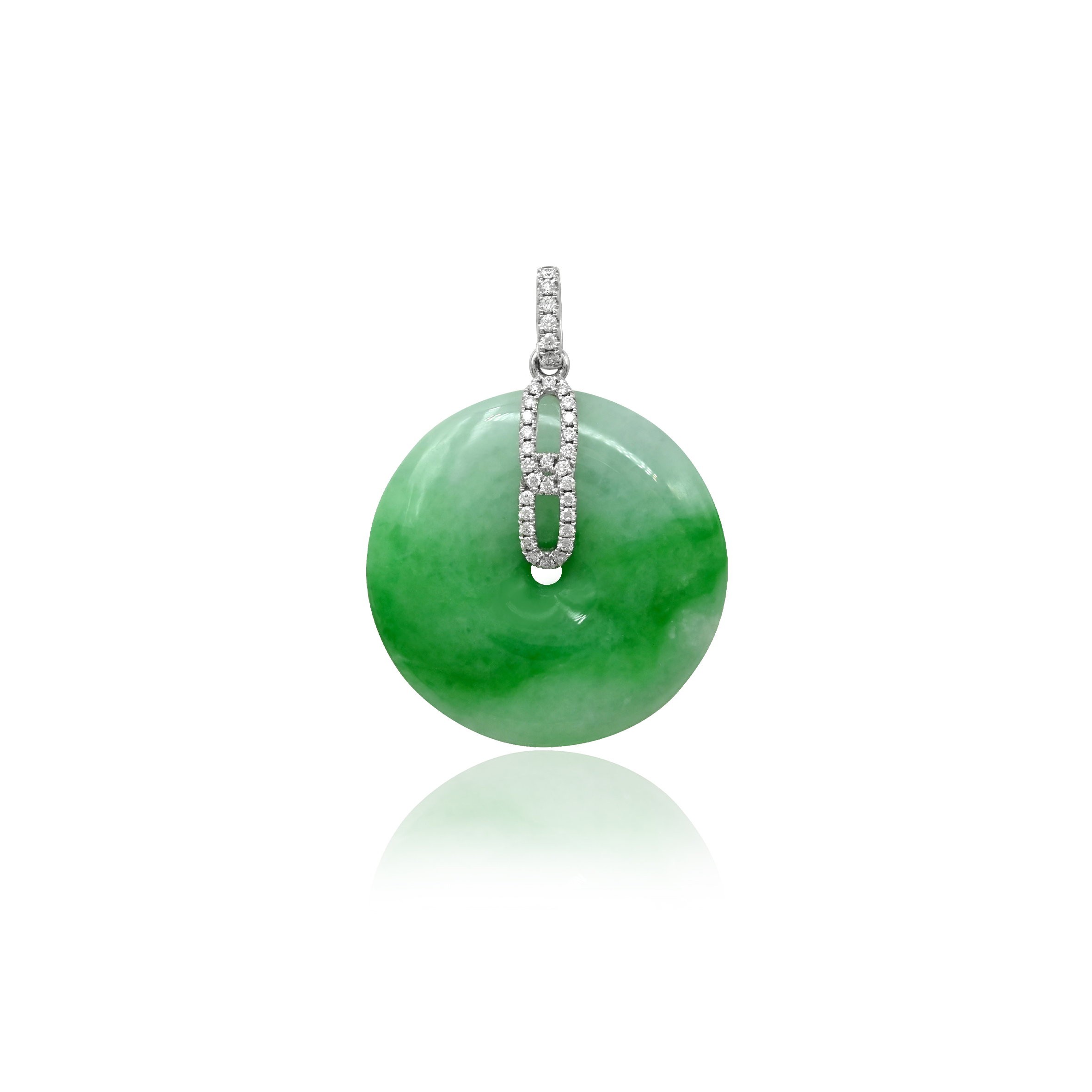 18K White Gold Diamond Green Jade Pendant (PJ02900-A01)