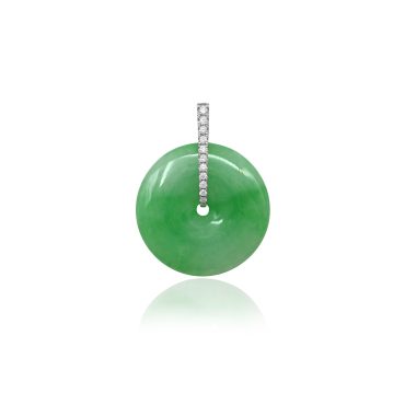 18K White Gold Diamond Green Jade Pendant  (PJ02901-A01)