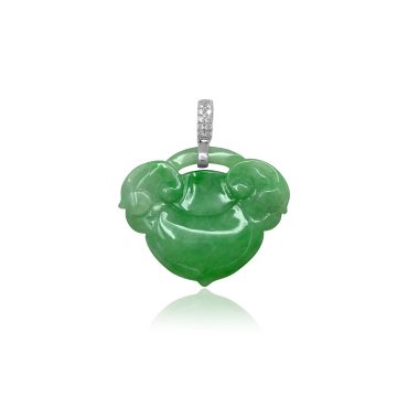 18K White Gold Diamond Green Jade Pendant  (PJ02899-A01)