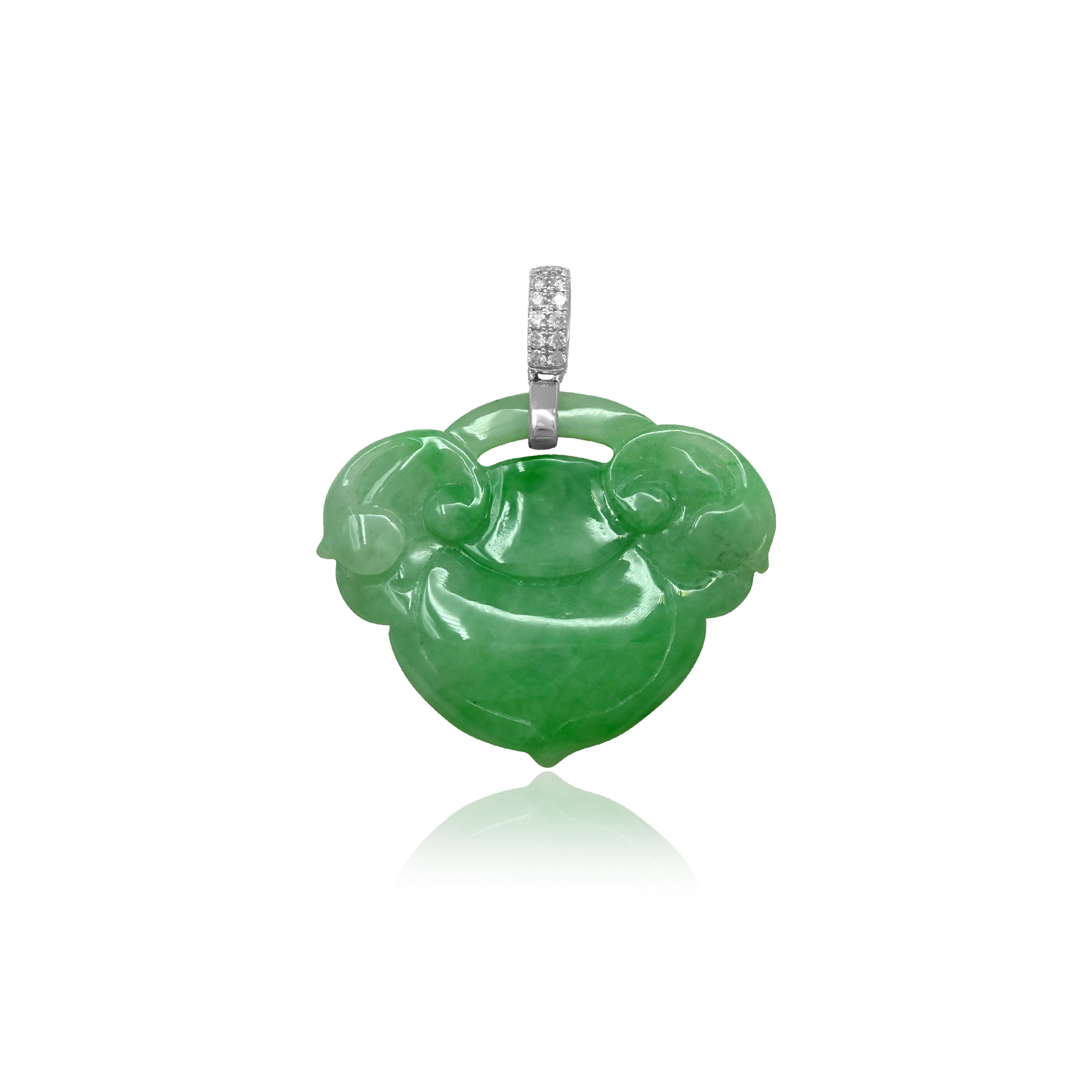 18K White Gold Diamond Green Jade Pendant (PJ02899-A01)