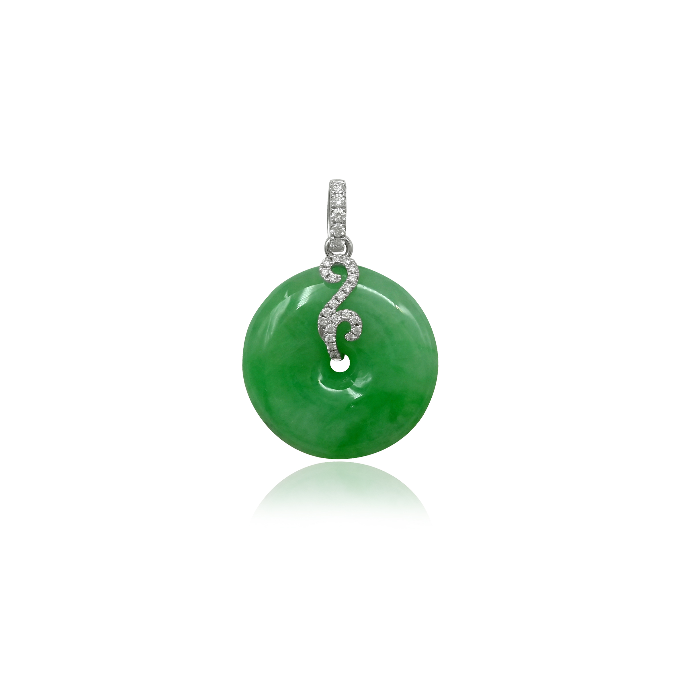 18K White Gold Diamond Green Jade Pendant (PJ02902-A01)